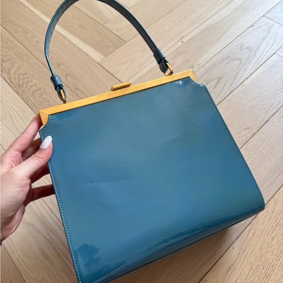 Mansur Gavriel Blue Handbag with Gold Accents - Picture 4 of 8